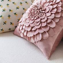 1張絲絨3d花卉裝飾枕套,歐式風格客廳沙發婚禮家居裝飾 - 粉色 - 查看 4