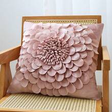 1張絲絨3d花卉裝飾枕套,歐式風格客廳沙發婚禮家居裝飾 - 粉色 - 查看 3