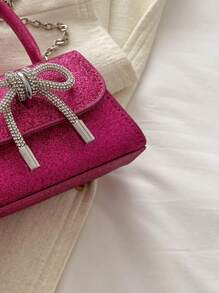 1只兒童pu手提包,蝴蝶結簡約時尚的肩袋 - 玫紅色 - 查看 6