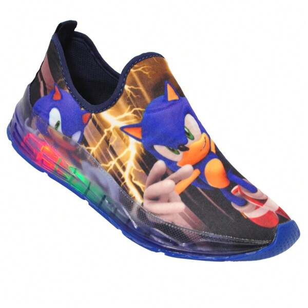 Tênis Infantil De Led Masculino Slip On Desenhos Básico Confortável Luzinha