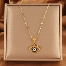 1 Miếng Thép không gỉ Mắt ác Dây chuyền Đối với phụ nữ Thời trang Mạ vàng 18K Xanh Mắt ác Dây chuyền Nữ Đồ trang sức Món quà - vòng cổ - Xem 18