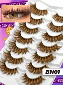 GROINNEYA 7 Pairs Brown Lashes Faux Mink Eyelashes Clear Stem False Eyelashes Natural Look Fluffy Lashes Makeup Tools(BN01) Strip Lashes,Lashes,Eyelashes,Fake Lashes - Brown - View 2
