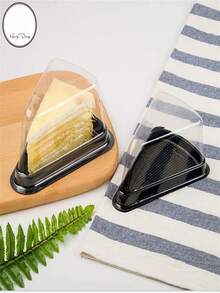 10/20/30 piezas Caja de empaque de pastel, caja de desechable de plástico con tapa para pastel de queso, contenedor de rebanada, caja de pastel triangular desechable, reutilizable - Negro - Ver 4