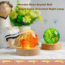 智慧型聲控 Usb 線 3d 水晶球木燈底座支架木質水晶玻璃 Led 展示架小夜燈智慧聲控變色夜燈觸控控制變色夜燈裝飾聖誕情人節新年禮物水晶玻璃樹脂 - 楓木色 - 查看 7