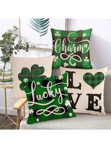 4 cái/bộ Ngày St. Patrick Cỏ bốn lá May mắn Love Mẫu Gối trang trí Che phủ Không có Chèn , Thích hợp Đối với Nhà  Sofa Đồ trang trí - Đỏ - Xem 3