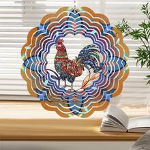 1pc, 11.8-Inch, 3D Stainless Steel Animal Hanging Wind Wheel, Outdoor Patio Decor 3D Garden Wind Chimes, Chicken And Ape 3D Wheel 360° Rotating Hooks - Multicolor - View 4