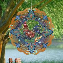 1pc, 11.8-Inch, 3D Stainless Steel Animal Hanging Wind Wheel, Outdoor Patio Decor 3D Garden Wind Chimes, Chicken And Ape 3D Wheel 360° Rotating Hooks - Multicolor - View 5