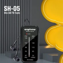 口袋尺寸迷你am Fm立體聲收音機,可攜式電池收音機,包括耳機,背夾和信號指示燈,可使用aaa電池適用於颶風、步行、跑步等,sh-05青綠色 - 黑色 - 查看 2