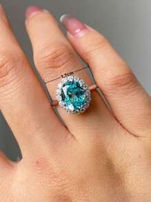 1pc Fashionable Promise Ring With Green Cubic Zirconia, Engagement Or Wedding Ring, Suitable For Women's Evening Decoration