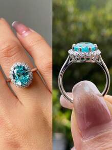 1pc Fashionable Promise Ring With Green Cubic Zirconia, Engagement Or Wedding Ring, Suitable For Women's Evening Decoration