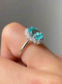 1pc Fashionable Promise Ring With Green Cubic Zirconia, Engagement Or Wedding Ring, Suitable For Women's Evening Decoration