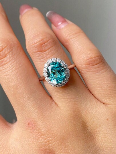 1pc Fashionable Promise Ring With Green Cubic Zirconia, Engagement Or Wedding Ring, Suitable For Women's Evening Decoration