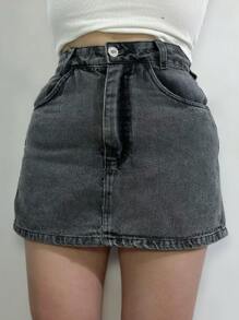 Women Denim Shorts - 深灰色 - 查看 1