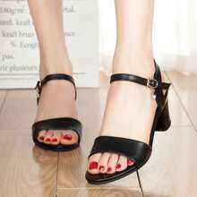 Women's Summer New High-Heeled Black Fashion Peep-Toe Buckle Strap Leisure Plus Size Sandals