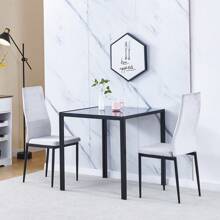 Dining Room Set, Black Glass Dining Table With Chairs, 75x75 Cm Square Glass Table And Chairs For Small Room - Black - View 7