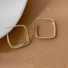 2024 Mới Đúng mốt Hoa tai hình học , Đơn giản Và Thanh lịch , Tròn Mặt Giảm béo Tai Đai sắt & Trụ - Vàng - Xem 2