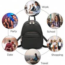 I IHAYNER Small Backpack For Teen Girl Vegan Leather Simple Multiple Zipper Pockets Mini Backpack Purse - Black - View 7