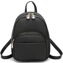 I IHAYNER Small Backpack For Teen Girl Vegan Leather Simple Multiple Zipper Pockets Mini Backpack Purse - Black - View 1