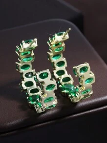 rakol Cubic Zirconia Decor Cuff Hoop Earrings For Women For Party Banquet Wedding - Green - View 9