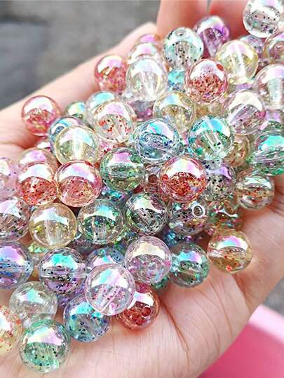 30pcs/Pack 8-10mm Acrylic Beads With Glittering Gold Powder, In Transparent & Colorful Onion Pattern, For Diy Bracelet, Necklace & Other Jewelry Making