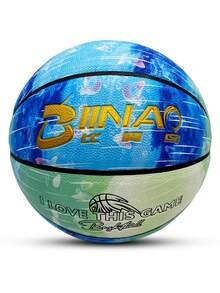 1個可充氣專業7號流星設計籃球,街頭籃球,比賽,節日禮品,pu材料,戶外運動及訓練 - 藍綠彩 - 查看 5