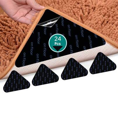 24 Pcs Rug Grippers, Non Slip Rug Pads For Hardwood Floors Tiles Marble Floors, Double Sided Adhesive Carpet Grippers Keep Corners Flat, Removable Rug Tapes For Area Rugs