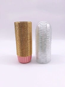 Cakegiugiu 套装，25/50/100 件带盖一次性纸杯蛋糕杯，带盖一次性松饼杯，耐热光泽纸杯蛋糕衬垫，松饼模具，烘焙工具，卷边蛋糕杯，蛋糕托，婚礼和生日派对用纸杯蛋糕衬垫 - 粉色 - 查看 7