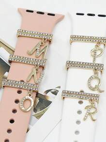 1 Pc Cinturino In Silicone Per Apple Watch 38mm Con Cinturino Decorativo A 26 Lettere - Dorato - Visualizzare 4