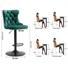 2/4/6 Piece Set Adjustable Swivel Bar Stools, Dining Bar Chairs With Velvet Tufted Back, Metal Base, Footrest For Home Bar, Dining Room, Kitchen Island. - 綠色 - 查看 11