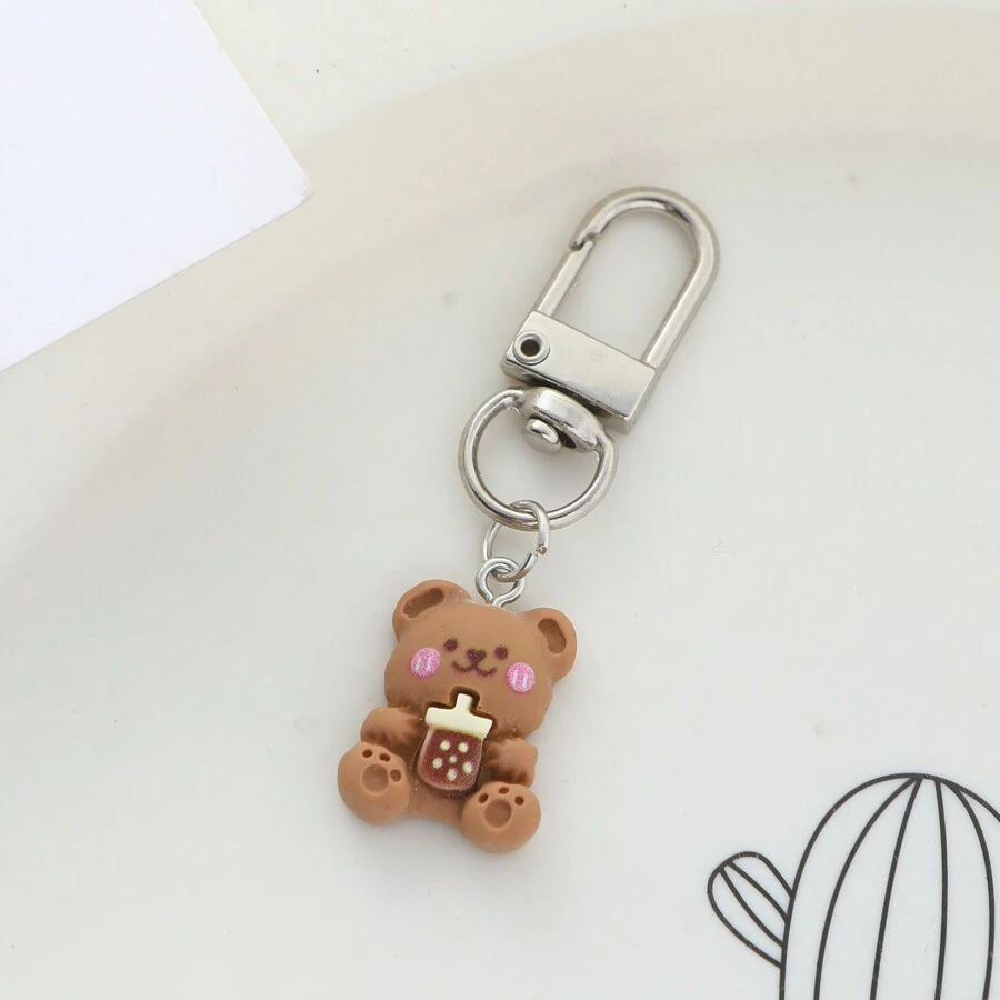 1 Pieza Lindo Llavero Con Colgante De Oso Pardo De Dibujos Animados Hecho De Poliresina - Multicolor - Ver 1