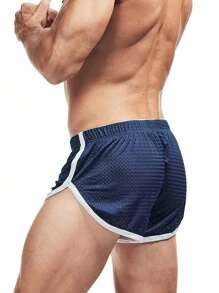Boyfriend Style Men Split Side Short Shorts Sexy 3" Inseam Breathable Mesh Booty Shorts Ranger Panties With Liner - Navy Blue - View 3