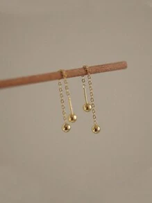 BALMORA 一對簡約時尚S925純銀韓國珠長鏈耳針，優雅金色耳環，適用於女士派對配飾，作為禮物或度假之用 - 金色 - 查看 4