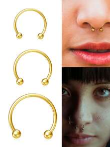 DAILI 3件套/8件套 16G 马蹄形鼻中隔环 医用钢鼻穿饰品 鼻中隔马蹄形耳环 眉钉 耳骨钉 唇钉 环球和尖钉 6-12mm - 馬蹄形隔膜鼻環 - 查看 10