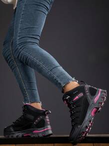 Couple Anti-Skid Breathable High-Top Hiking Shoes For Spring And Autumn Outdoor Sports, Men's Climbing Shoes And Women's Hiking Shoes, Black/Magenta Red