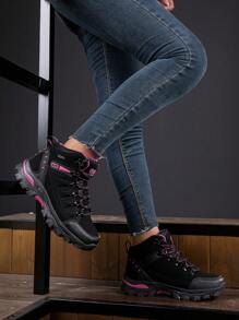 Couple Anti-Skid Breathable High-Top Hiking Shoes For Spring And Autumn Outdoor Sports, Men's Climbing Shoes And Women's Hiking Shoes, Black/Magenta Red