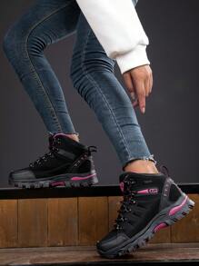 Couple Anti-Skid Breathable High-Top Hiking Shoes For Spring And Autumn Outdoor Sports, Men's Climbing Shoes And Women's Hiking Shoes, Black/Magenta Red