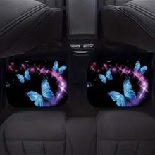 2 pièces/4 pièces Tapis de sol pour voiture à motif papillon bleu, tapis de sol avant et arrière pour voiture, ajustement universel pour voiture, SUV, camion, fourgon