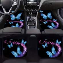2 pièces/4 pièces Tapis de sol pour voiture à motif papillon bleu, tapis de sol avant et arrière pour voiture, ajustement universel pour voiture, SUV, camion, fourgon