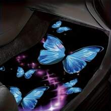 2 pièces/4 pièces Tapis de sol pour voiture à motif papillon bleu, tapis de sol avant et arrière pour voiture, ajustement universel pour voiture, SUV, camion, fourgon