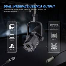 SL40+ USB/XLR 动圈麦克风套件，带内置耳机输出/隔音/支架，适用于 PC PS 5/4 混音器 - 黑色 - 查看 5