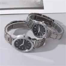 2pcs Fashionable Steel Belt Couple Watch, Quartz Analog Watch With Night Light Function Suitable For Daily Wear, Business And Leisure - Silver - View 4