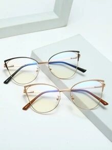 1 件装女士猫眼金属日常百搭裸妆防护平光眼镜 - 無色 - 查看 10