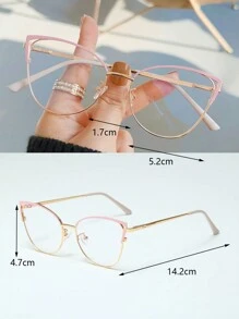 1 件装女士猫眼金属日常百搭裸妆防护平光眼镜 - 無色 - 查看 9