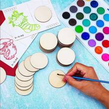 100 Cái/60 Chiếc 1-Inch Bằng Gỗ Hình Tròn DIY Trang Trí Thủ Công Đĩa Để Thủ Công & Album Ảnh Vòng Tròn Bằng Gỗ Chưa Hoàn Thành Mảng Bám DIY bảng Graffiti - Màu be - Xem 5
