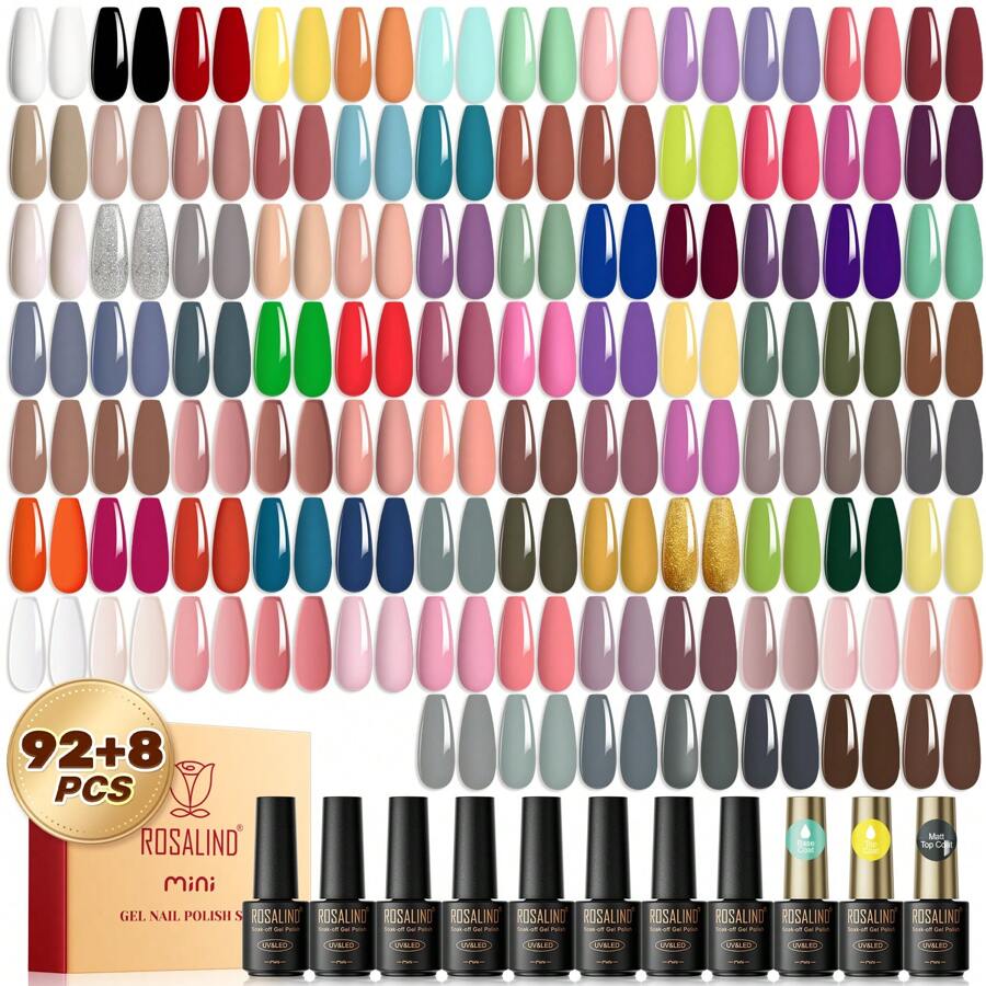 ROSALIND 100PCS Gel Nail Polish Set With UV Nail Lamp, 92 PCS Colors Gel Polish Set With 8 Bottles Of Base And Glossy Matte Top Coat Starter Gel Polish Set Suitable For All Seasons Nails Gift For Women Used Salon Or At Home - 軍綠色 - 查看 1