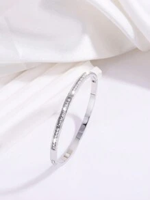 1 Pc Creative Fine Stainless Steel Single Row Drill Middle Three Drill Bangle Suitable For Ladies To Wear On Dates - Silver - View 4