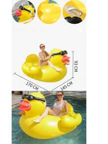 Gafas de sol, flotador inflable grande en forma de pato amarillo para adultos, cama flotante inflable, silla inflable de descanso, artículos esenciales de playa, accesorios de playa, flotador de piscina - Amarillo - Ver 3