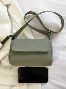 Women's Solid Color Mini Shoulder Bag, Fashionable Crossbody Bag, Simple Nylon Waterproof Material Satchel, Suitable For Going Out And Traveling - Green - View 6