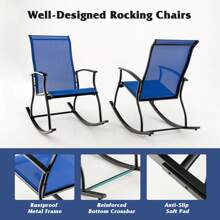2/4 PCS Outdoor Rocking Chairs With Breathable Backrest Smooth Safe Rocking Design - 藏蓝色 - 查看 7