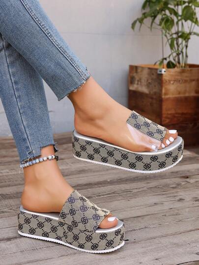 Chanclas de mujer con suela gruesa y transparente, sandalias con plataforma a la moda, impermeables, antideslizantes, con punta abierta y estampado floral